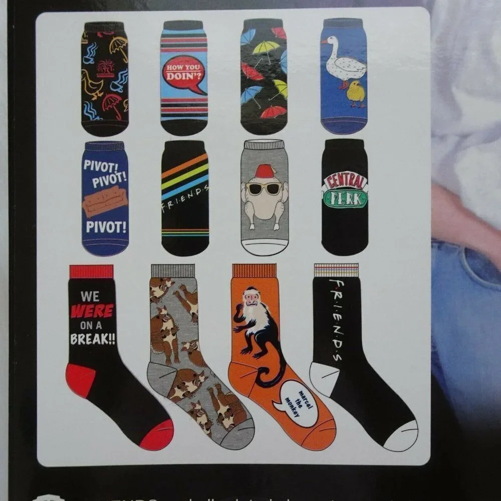 FRIENDS The TV Series 12 Days Of Socks in Gift Box 4 Crew 8 Low Cut Novelty New